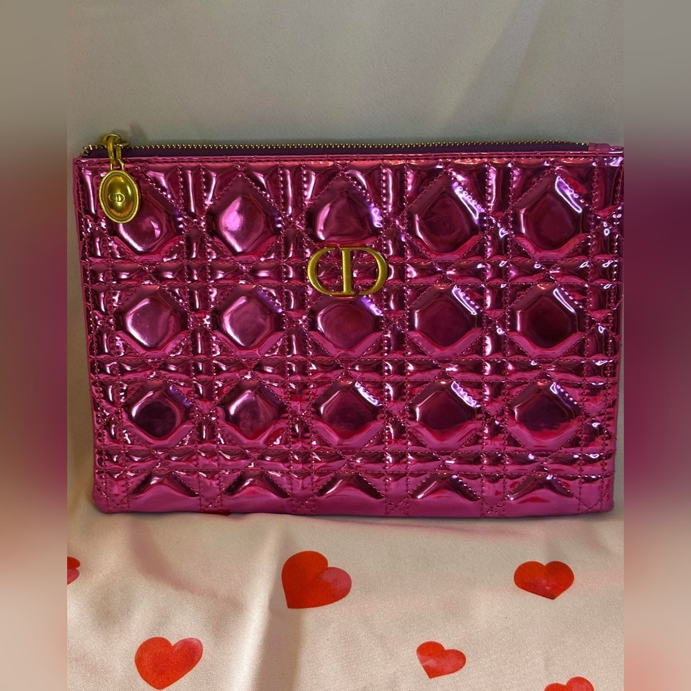 Shiny Pink Quilted Clutch